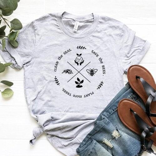Clean The Seas Save The Bees Plant More Trees Graphic T-shirts Women Oversized Tshirt Fashion Tops For Ladies Tee Dropshipping