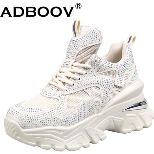 ADBOOV Rhinestone Chunky Sneakers Women Fashion Platform Casual Shoes Ladies