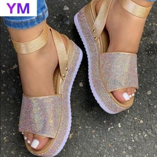 New Arrivals 2021 Big Size 43 Summer Sandals Crystal Woman Shoes Platform Buckle Strap Beach Leisure INS Dropship Comfy Sandal