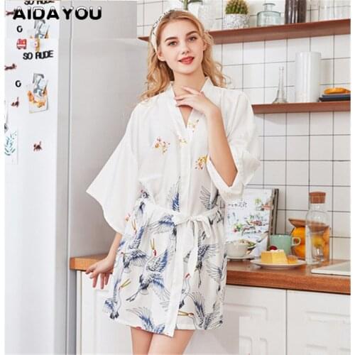Women Satin Silk Pajamas Suit Sets Homewear Floral Bathrobe Pjs Lingerie Summer Spring Kimono Robe Bath Cloth ouc425