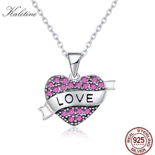 KALETINE Rosy Heart 925 Sterling Silver Pendant Necklaces Love Charm Letter Necklace Mail Heart Pendants Jewelry Women Choker