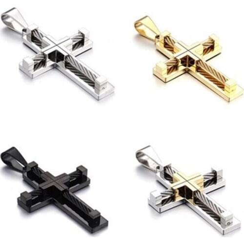 Gold /black Stainless Steel Wire Chain Cross crucifix Pendant religions Mens jewelry No chain