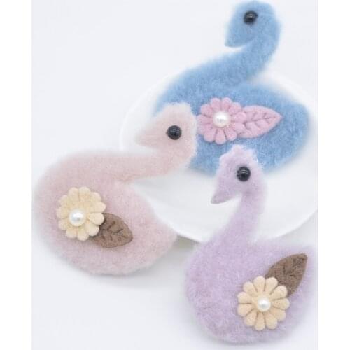 10Pcs 55*65mm Plush Padded Kawaii Swan Applique for DIY Clothes Hat Leggings Sewing Supplies Handmade Headwear Decor Patches L88
