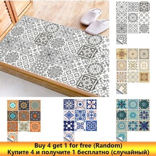 10pcs Gray Matte Surface Tile Sticker Retro Pattern Frosted Floor Sticker Kitchen Bathroom Renovation Waterproof Wall Sticker
