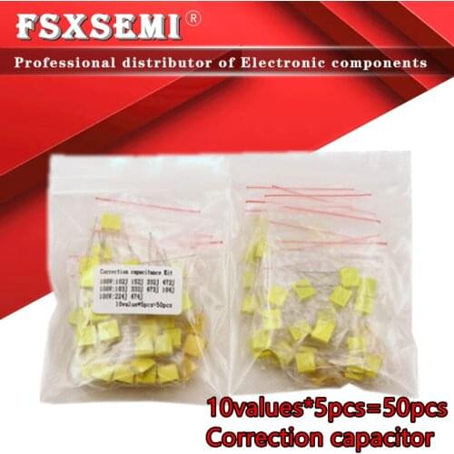 10values*5pcs=50pcs Correction capacitor package kit Polypropylene Safety Plastic Film Capacitor Kit 1nF-0.47uF Set