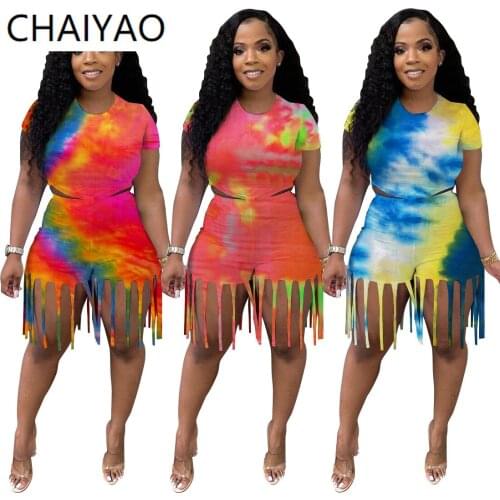 12JH265 Summer Fashion Casual Tie Dye Color Short Sleeve Top and Short Pant Two Piece Set Women Clothing 2 Piece Set Outfits