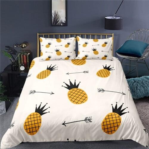 Luxury 3D Pineapple Print 2/3Pcs Kids Bedding Set Comfortable Fruit Duvet Cover Pillowcase Home Textile Queen and King Size