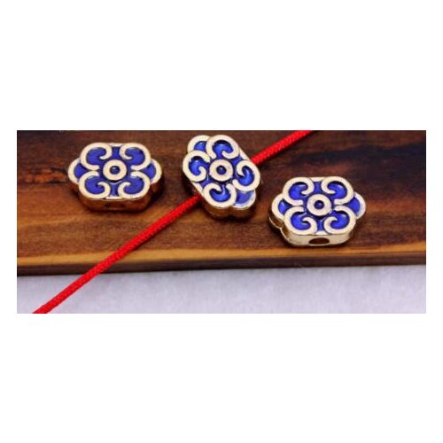 5pcs/1lot Tibetan Silver Gilt blue Chinese knot Dripping oil beads Antique Loose Bead Spacer for DIY Jewelry Making bracelet