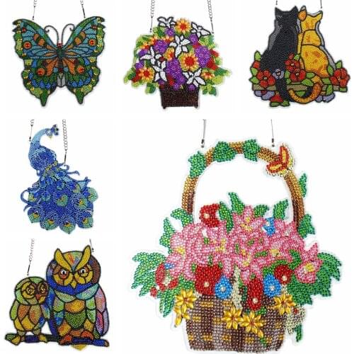 DIY Diamond Painting Flower Butterfly Hanging Ornaments Animal Peacock Owl Home Window Pendant For Door Home Wall Decoration