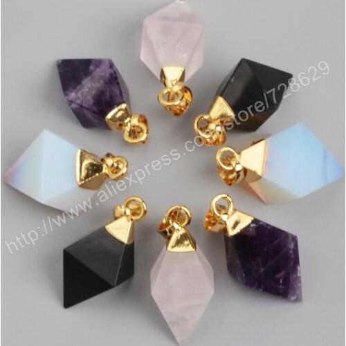BOROSA 10pcs Gold Color Point Shape Point Multi-Kind Stones Faceted Pendant Bead gems jewelry for women G1003