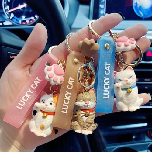 Fashion Cute Cartoon Cat Key Rings Lucky Cat Pendant Key Chain Women Men Car Bag Charm Keychains Creative Gift