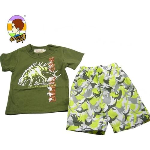 Risunnybaby ChildrenS Clothing ChildrenS Clothing Suit Summer Boy Tops And Shorts Cotton Two-Piece Army Green Suit