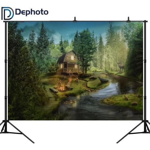 DePhoto Photography Backdrop Forest House River Dog Cat Animals Background Child Photo Studio Photophone Photocall Prop