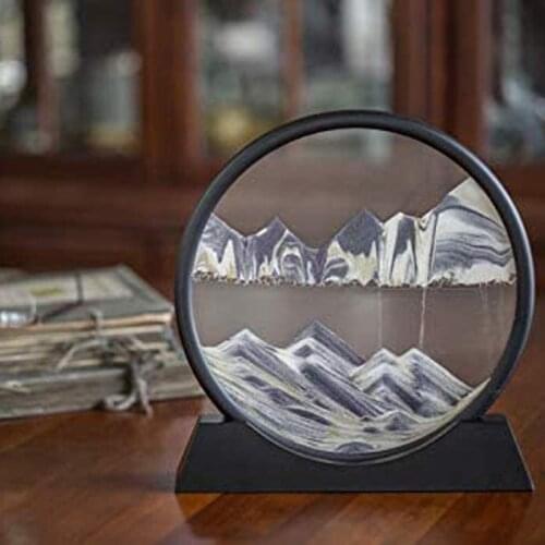 7/12inch Moving Sand Art Picture Round Glass 3D Deep Sea Sandscape In Motion Display Flowing Sand Frame