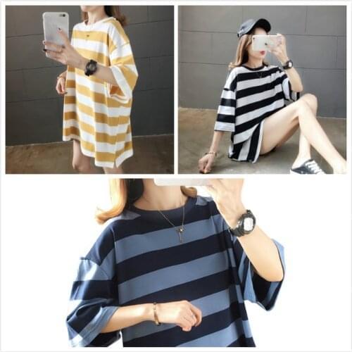 New Wild Fashion Striped Short-sleeved T-shirt Loose Letter Printed Clothes Plus Size Womens Bottoming Shirt Tops