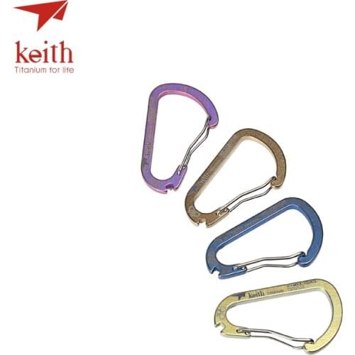 Keith 1 Pcs Titanium D Shape Buckle Carabiner Survial Key Chain Carabine Hook Clip Camping Equipment Buckles 4 Colors