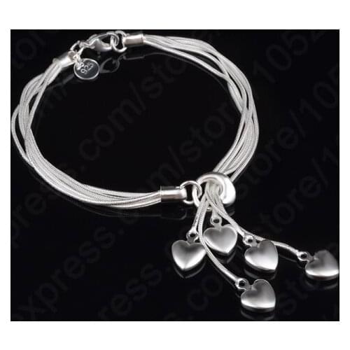 Classic 925 Sterling Silver Heart Shape Bracelets Women Charm Line Bracelets Bangles Jewelry Gift