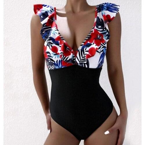 Bikinis Set Women Swimwear Push Up One Piece Quick-drying Ruffle Floral Print Bathing Suit Swimsuit Swimming Pool Beach Wear