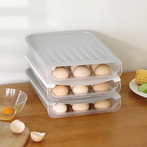 Egg Storage Box Refrigerator with Cover Rack Plastic Automatic Egg Box Storage Pantry Fridge Organizer Kitchen Accessories
