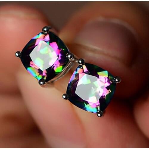 Hot Sale Female Earrings Silver Color Claw Inlay Multicolor Square Zircon Earrings for Women Pendientes Oorbellen Brincos