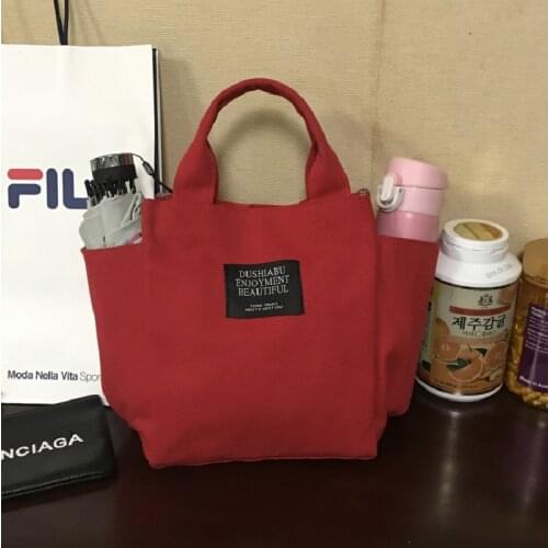 Multipurpose Small Canvas Tote Bags for Women Top-Handle Portable Lunchbox Bag Casual Picnic Solid Color Zipper Mummy Lunch Bags
