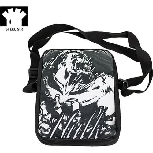 Fashion Punk Men Bag Black Canvas Casual Crossbody Bag Printing Message Bag
