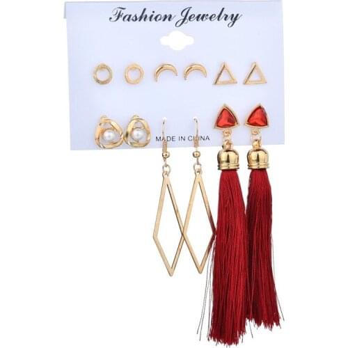 Trendy Fashion Triangle Moon Geometric Stud Earrings Gold Color Ear Nail Personality Long Tassel Statement Earrings for Women