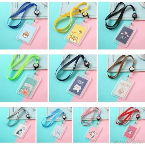 Cartoon Plastic Bus ID Card Holder Case Badge Retractable Reel Neck Strap Lanyard N27 20 Dropshipping