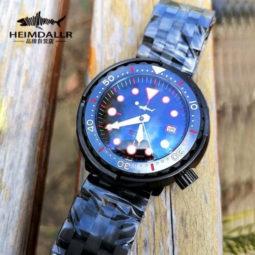 HEIMDALLR Mens Diver Watch Sapphire Black Dial Luminous Black PVD Coated Case 200m Waterproor NH35A Automatic Mechanical Watches