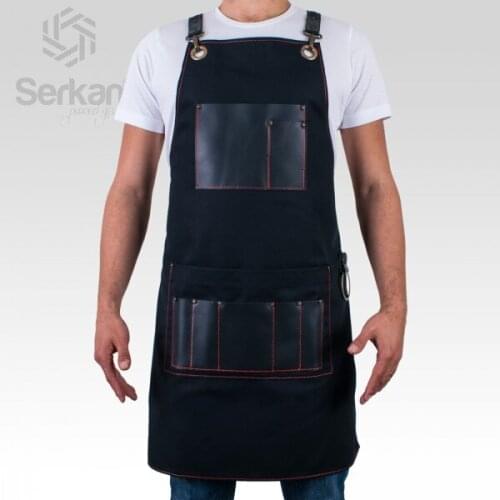 Mens Apron Bib Chef Kitchen Apron Barista Apron Bartender Coffee Restaurant Cooking Apron with Pockets
