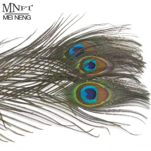 20Pcs Natural Peacock Tail Eye Hair for Fly Tying Streamer Slamon Flies Olive Peacock Feather Fly Fishing Lure Bait DIY Material