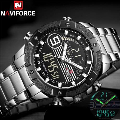 NAVIFORCE Watch Men Top Brand Luxury Digital Analog Sport Wristwatch Military Stainless Steel Male Clock Relogio Masculino 9146