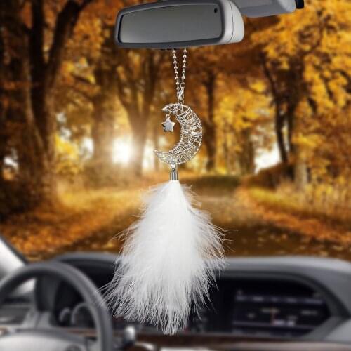 New Fashion Car Pendant Moon And Feather Ornaments Rearview Mirror Decoration Automobiles Interior Cars Accessories