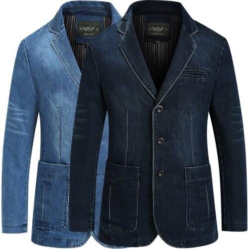 New Mens Denim Blazer Men Fashion Cotton Vintage Suit Jacket 4XL Male Blue Coat Denim Jacket Men Slim Fit Jeans Blazers Outwear