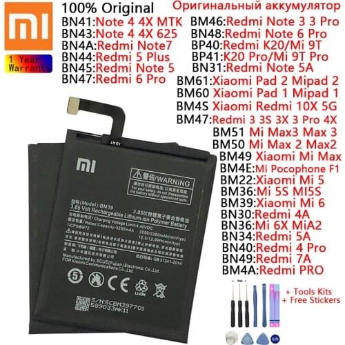 Original Battery For Xiaomi Redmi Note 3 4 4X 5 5A 6 Pro 7 3S 3X 4A 5A 5 Plus 7A 10X K20 Pro Mi 5 5S 6 6X MiA2 8 Lite 9T Pro
