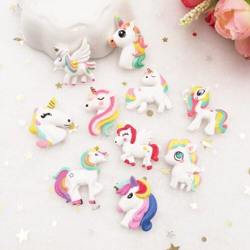 Resin 3D Colorful Big Unicorn Flat Back Cabochon Stone Figurine Applique 10pcs DIY Wedding Scrapbook Craft Home Accessories OW59