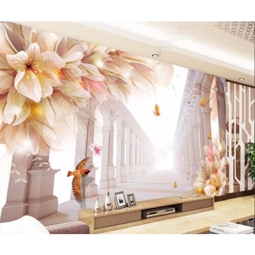 CJSIR Custom Wallpaper Large Wallpaper Wall Stickers Dream Lily Butterfly Roman Column 3D TV Wall Papel De Parede Decors