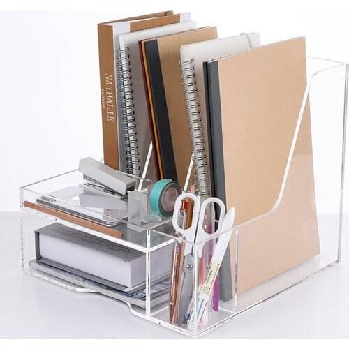 Transparent Designed Multi-purpose Plexiglass Documents Organizer Magazine Holder Desktop Accessories Box