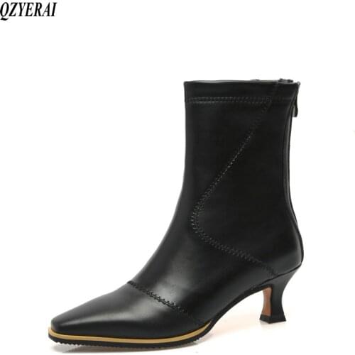 QZYERAI New winter Genuine leather Ankle boots Women boots fashion Chelsea Female boots cowhide warm Women shoes