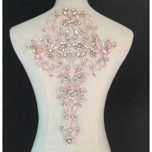Rose gold Rhinestone bodice applique, crystal bodice applique for bridal