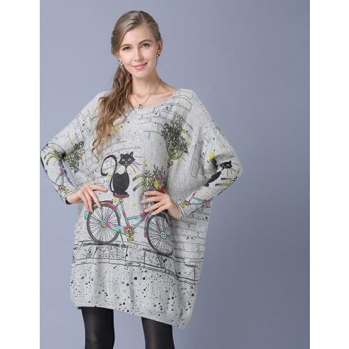 Turtleneck sweaters christmas womens grey cat bicycle floral casual ladies pullover knitwear long 2019 autumn winter free ship