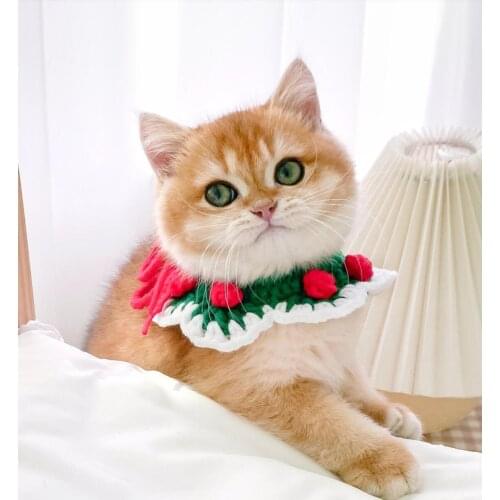 Handmade Knitting Cat Circle Collar FlowersPet Christmas Dog Cat Plush Scarf Bib Decor Wool Knitted Collar