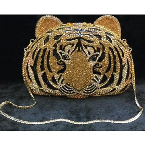 XIYUAN Lady Crystal Women Tiger Clutch Evening Bag Party Minaudiere Handbag Wedding Clutches Bags For Bridal Diamond Purse Gift