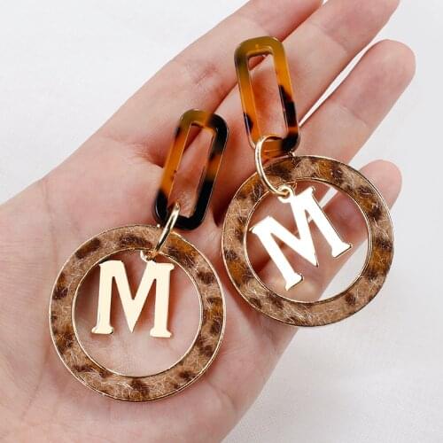 AENSOA Vintage M Letter Leopard Drop Earrings for Women 2020 Round Circle Letter Dangle Earrings Fashion Jewelry Gift