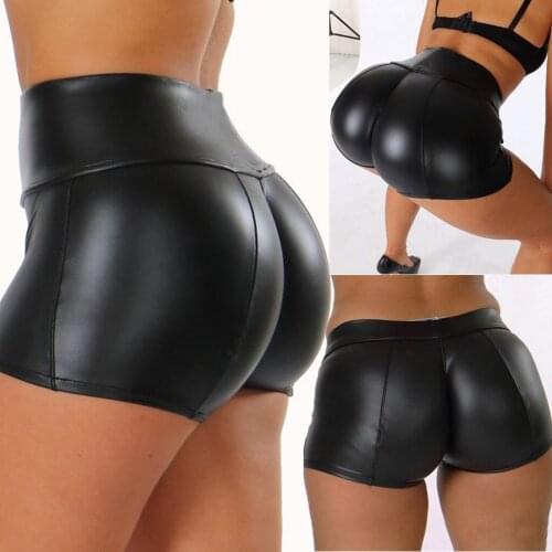 Women Sexy Leather Leggings Short Fashion Black Stretch High Waist PU Leather Sportwear Hot Pants