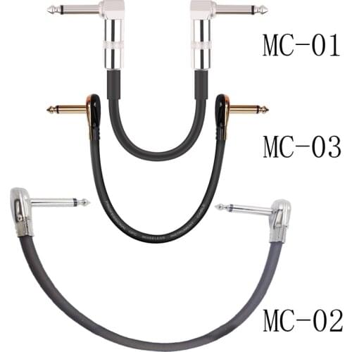 1pc 15cm/30cm Guitar Effect Pedal Instrument Patch Cable 1/4" Silver Right-angle Plug Black PVC Jacket Gold/Silver Color