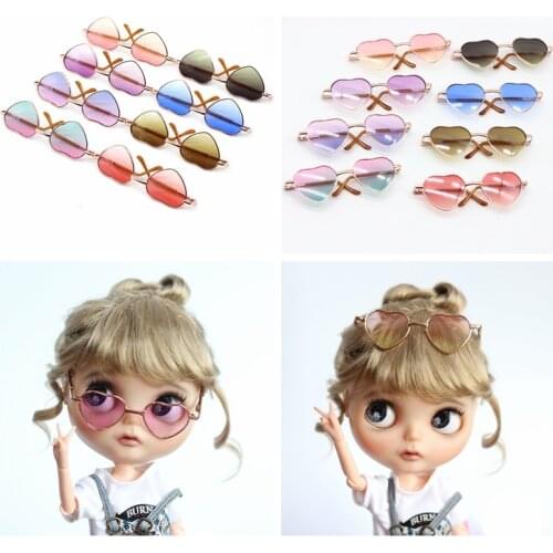1PCS 8cm Cool Heart Shape Sunglasses for Blyth BJD Dolls Photo Props Doll Glasses