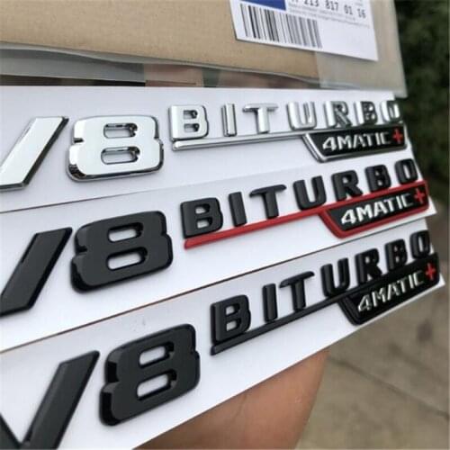 10pcs New Car Styling ABS Chrome Silver Black Plastic V8Biturbo Biturbo 4Matic + Emblem Side Decal Fender Badge Sticker