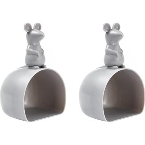 2pcs Rice Measuring Cup Rice Spoon Rice Cup Plastic Mouse Shape Kitchen Supplies (Grey)