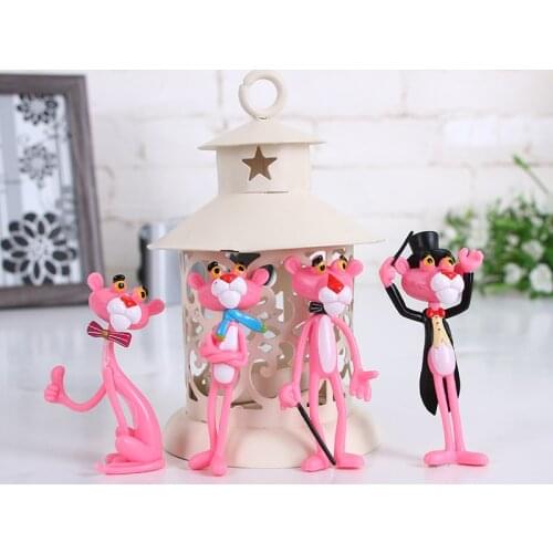 4Pcs Cute Pink Panther Actions Figure Mini Pvc Cartoon Animals Anime Figure Doll Children Gifts Toy For Kids